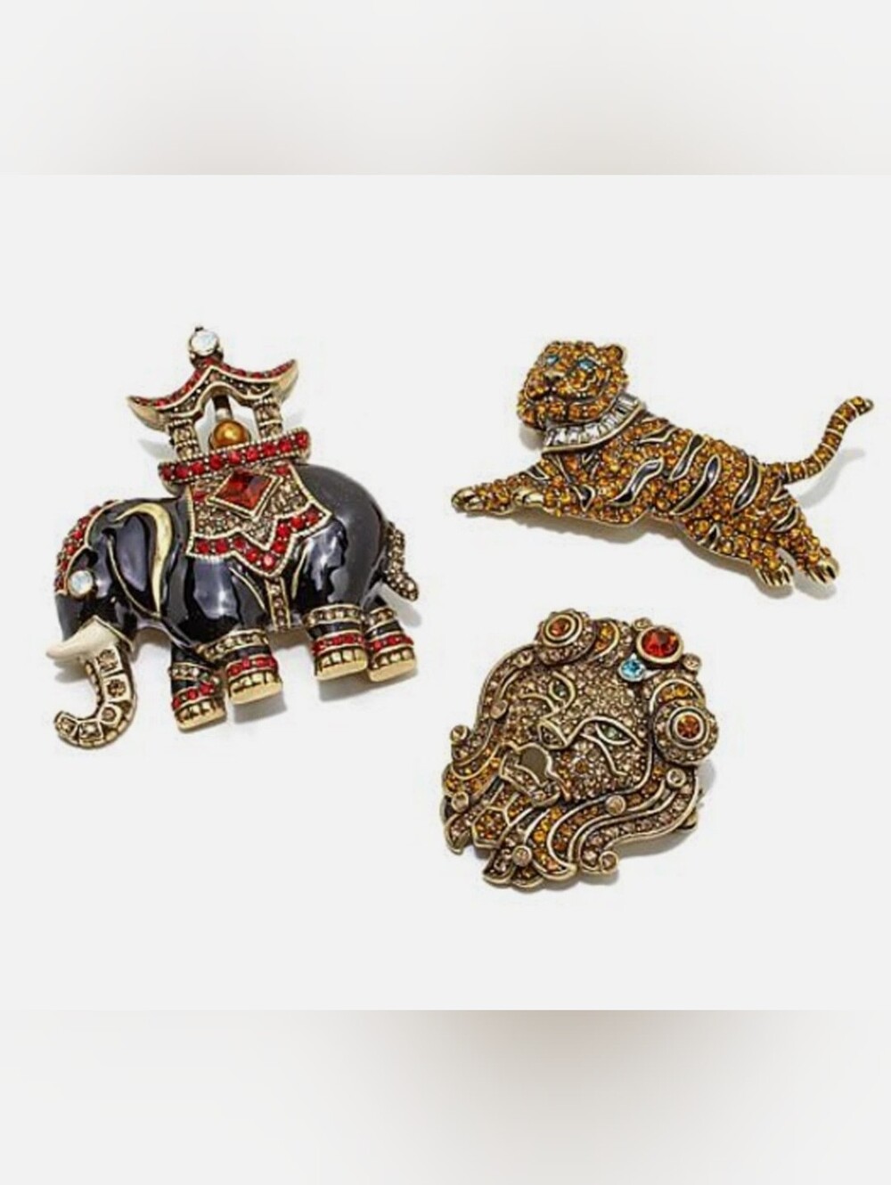 Heidi Daus Vol 1 Wild Things Tiger, Elephant & Lion Pin Brooch Set in Box